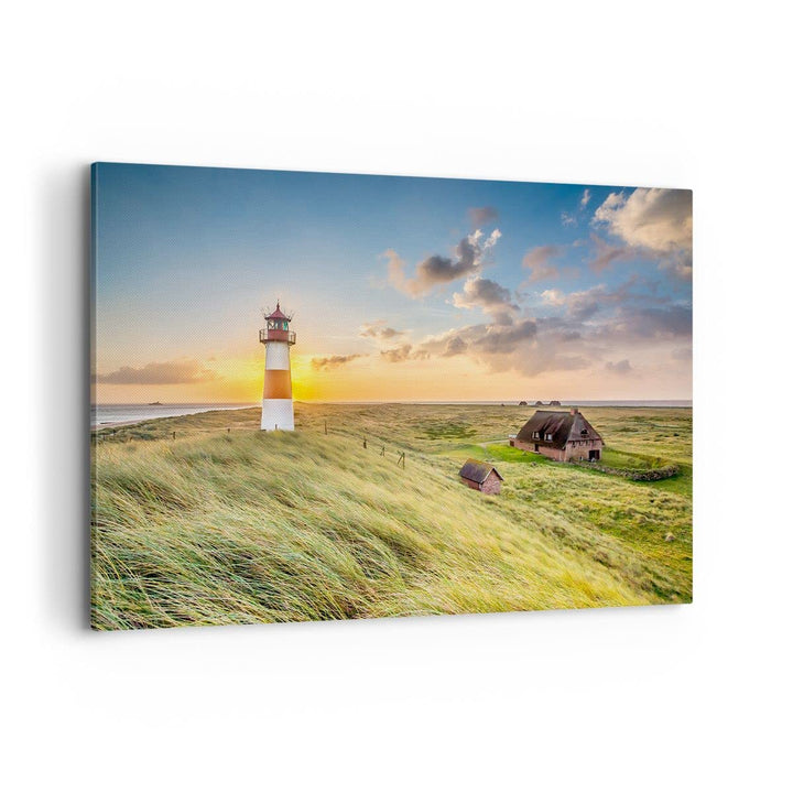Bilder auf Leinwand 100x70cm Leinwandbild mit Rahmen Leuchtturm Meer Gross Wanddeko Bild Schlafzimme