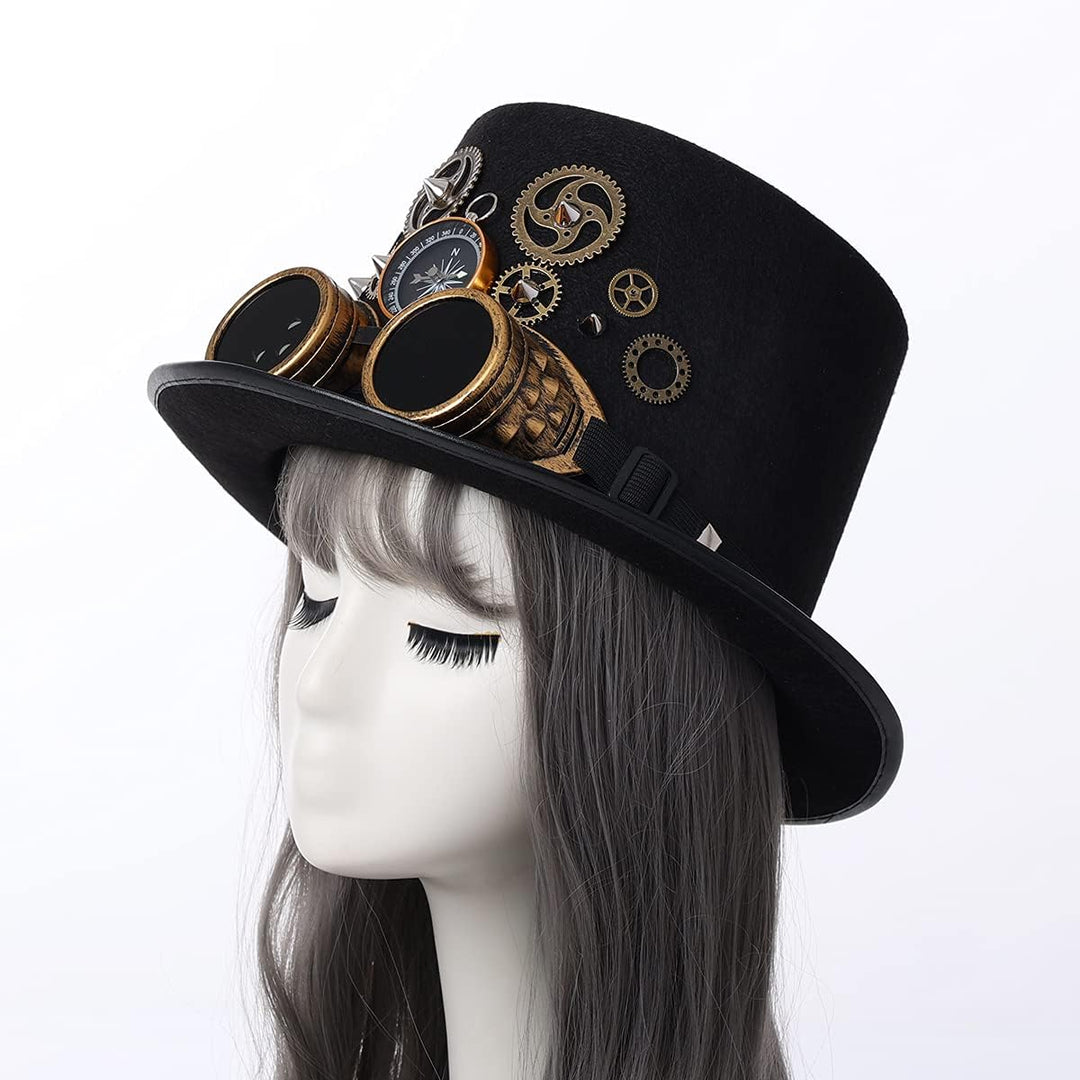 COSDREAMER Unisex Steampunk Brille Top Hüte Halloween Cosplay Hut (58 cm) Schwarz 8 M, Schwarz 8 M