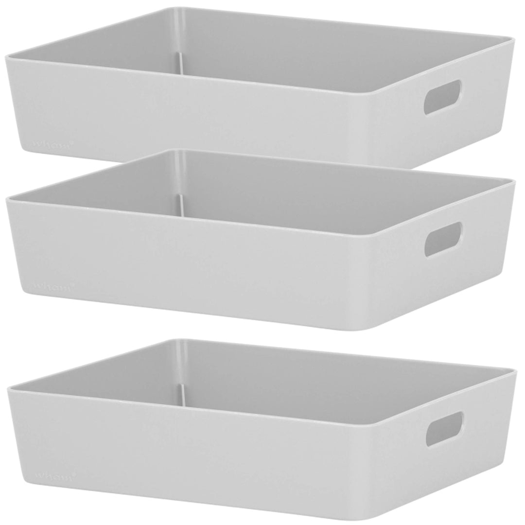 3x Ordnungsboxen - 6 cm hoch - GRAU - 25x20x6cm - 2,6 Liter - DINA5 Ordnungskorb - Schubladenorganiz