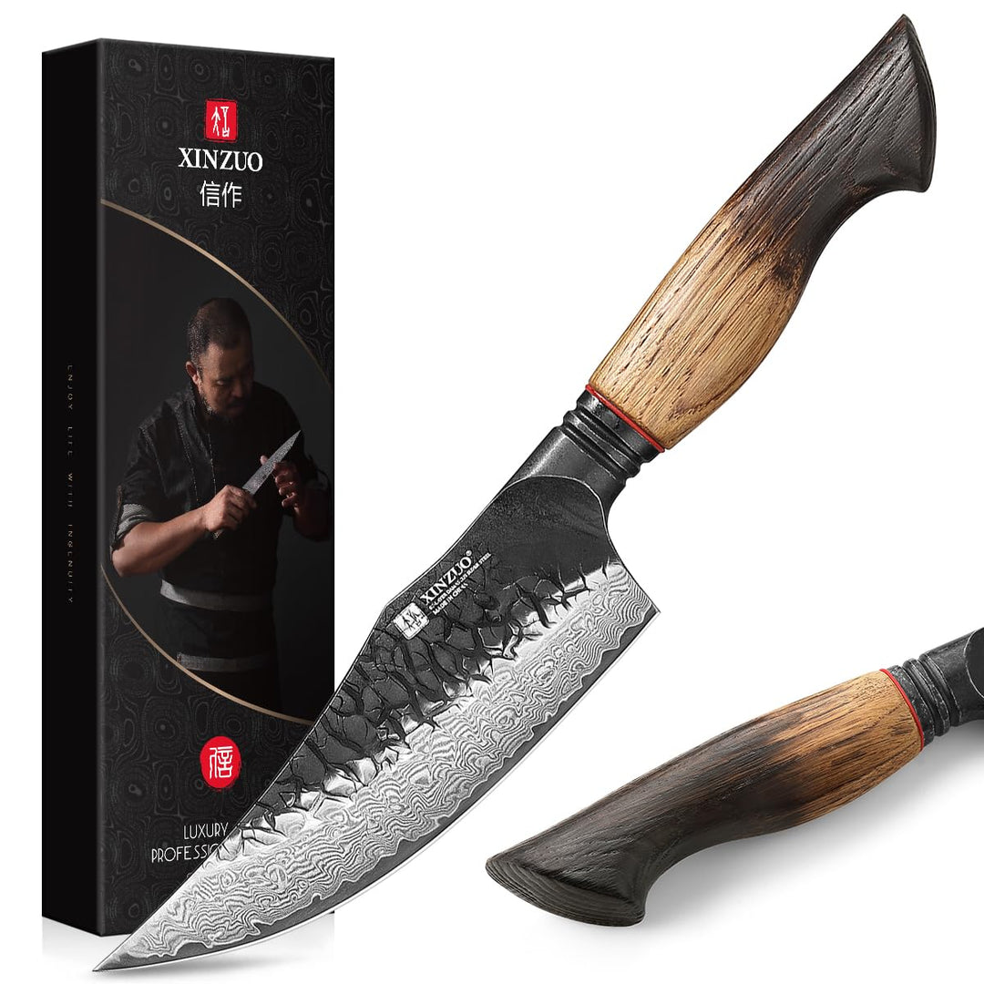 XINZUO 15cm Ausbeinmesser Wikinger Messer 67 Schichten Damaststahl Handgeschmiedetes Kochmesser Scha