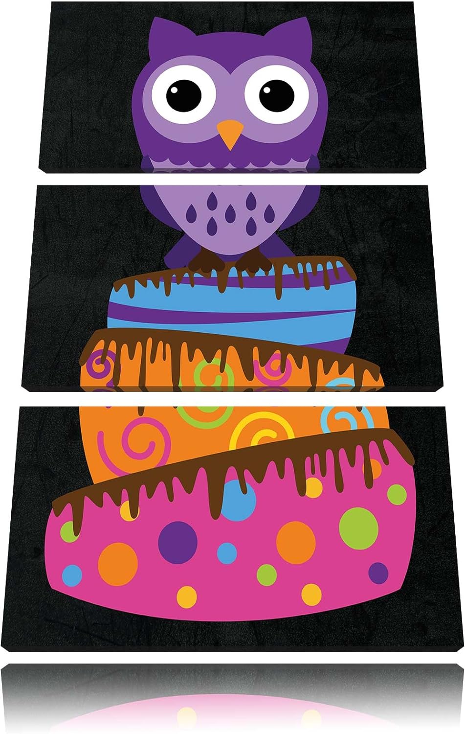 Pixxprint Eule auf Torte als Leinwandbild/Grösse: 3 Teiler (120x80) / Wandbild/Kunstdruck/fertig bes