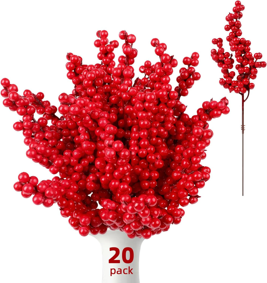 SULOLI 20 Stück Künstlicher Beerenzweig,Gefälschte rote Beeren,Stechpalmenbeeren,künstliche Frostebe