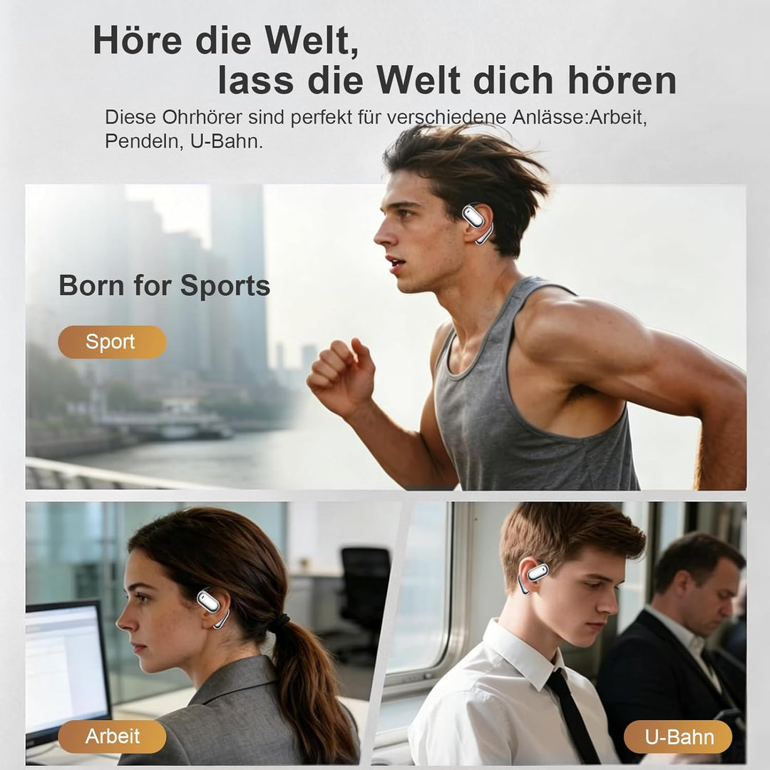 Open Ear Bluetooth 6.1 KI Kopfhörer 50Std Sport Headphones mit Flexiblem Ohrhaken 4 ENC Noise Cancel