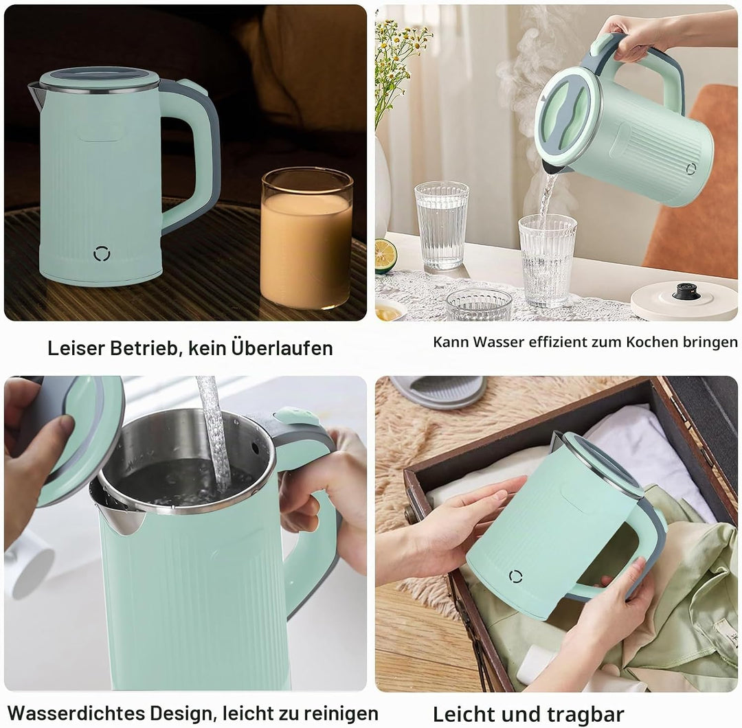 800ML Edelstahl Wasserkocher, 5-Minuten-Schnelles Kochen, Tragbar für Reisen &amp; Hotel (Grün)