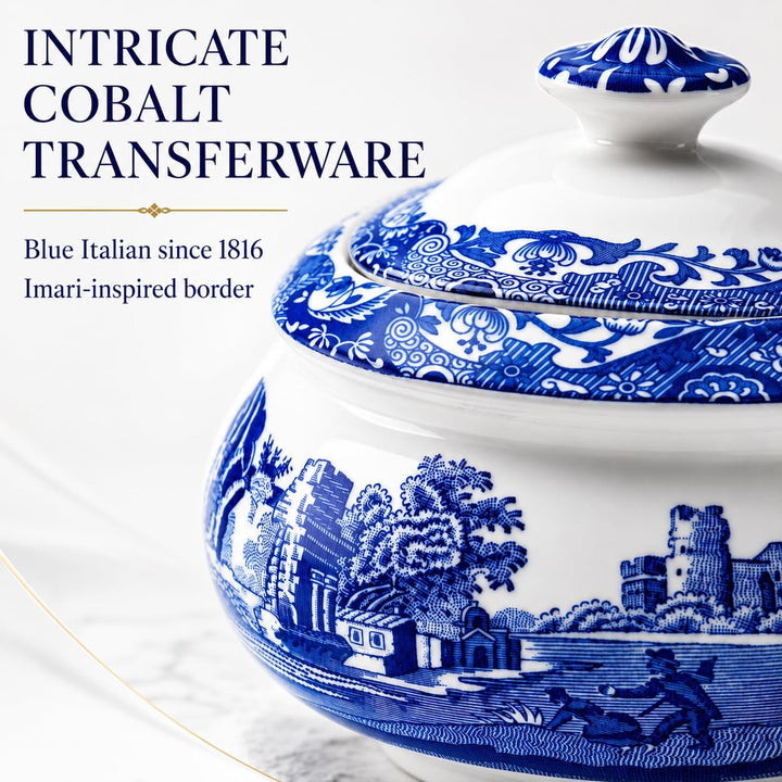 Spode Blaue italienische Zuckerdose mit Deckel.