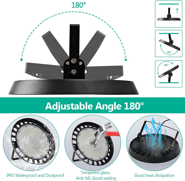 300W UFO LED Industrielampe Hallenstrahler, 6000K Kaltweiss Hallenbeleuchtung Abstrahlwinkel 120°, I