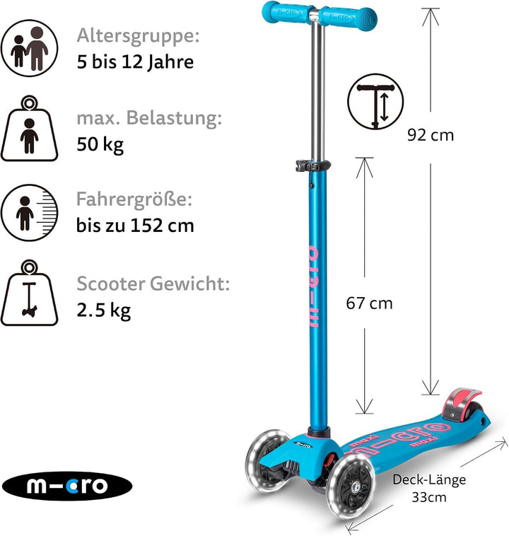 micro Maxi Deluxe LED Kickboard | Kickboard mit LED-Vorderrollen | Lenker höhenverstellbar | ab 5 Ja
