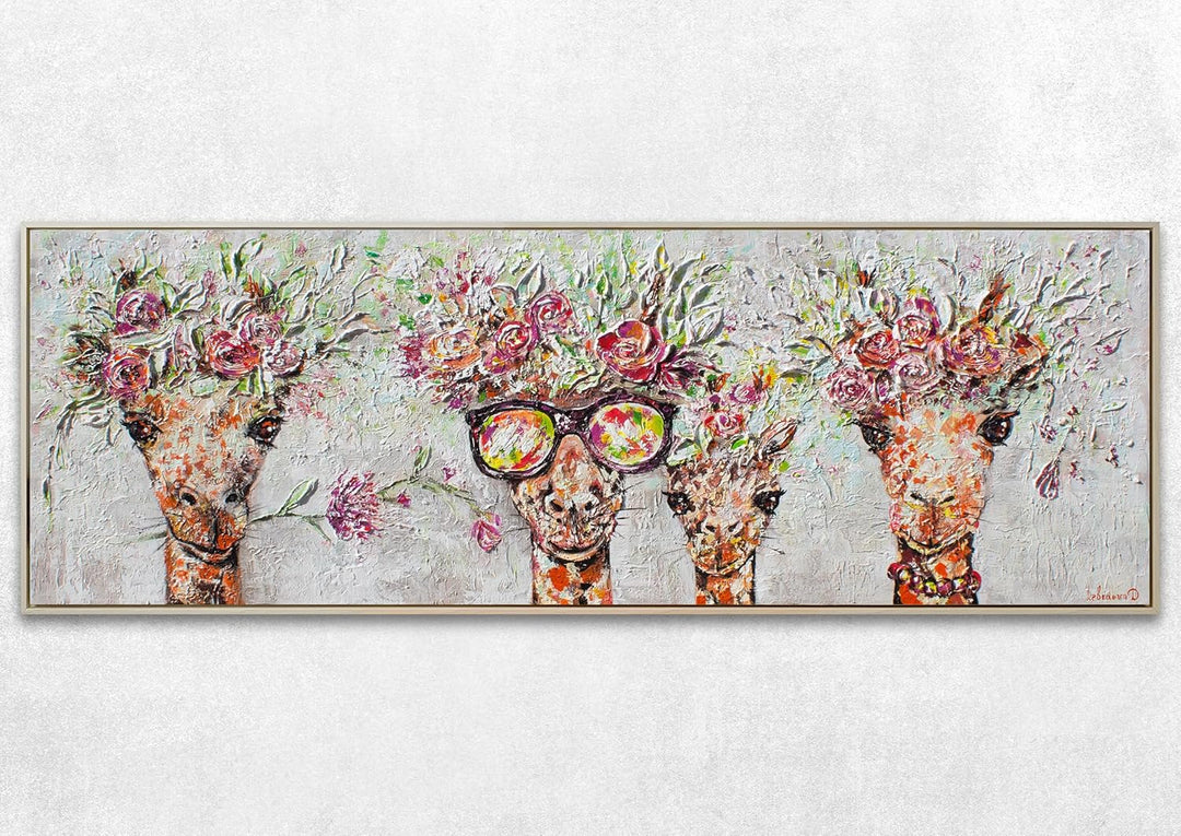 YS-Art XXL Abstrakt Acryl Gemälde auf Leinwand Giraffen handgemalt Wandbilder Wohnzimmer Kinderzimme