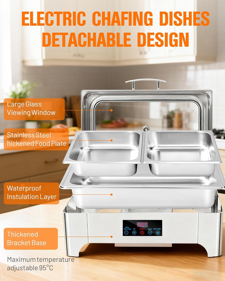 Chafing Dish Elektrisch, 9L Professioneller Speisenwärmer, Buffetwärmer mit Touchscreen Temperaturre