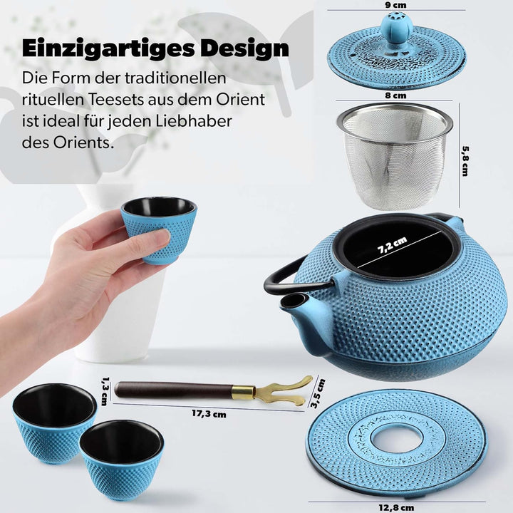 KADAX Japanische Teekanne, 850ml Gusseiserner Kessel, ⌀15cm Kanne mit Netzfilter und robustem Griff,