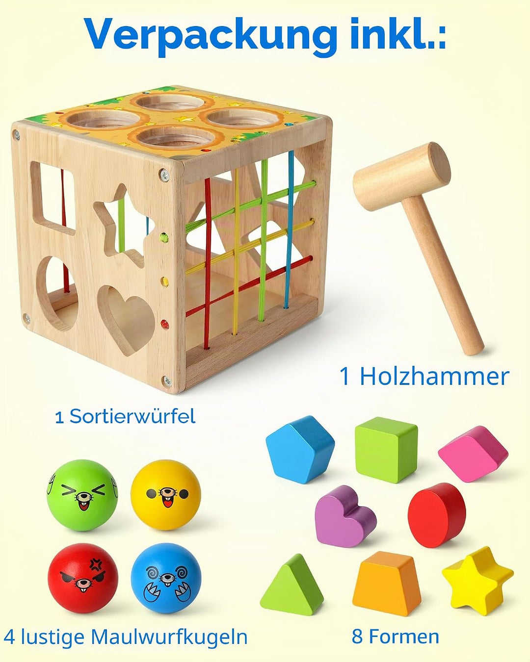 Coogam Holz Montessori Kinderspielzeug, Formen Klassifizierung Cube Gewicht Schlag Maulwurf Feinmoto