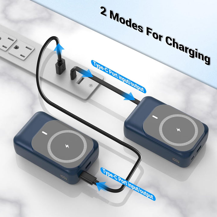Magnetische Wireless Powerbank 26800mAh, Power Bank für Magsafe mit Eingebauten Kabeln, 5 Ausgänge P