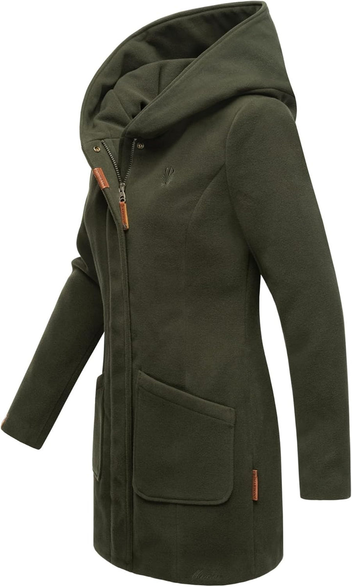 MARIKOO Damen Mantel Trenchcoat Wintermantel Übergangs Jacke Parka Lang B819 S Olive, S Olive