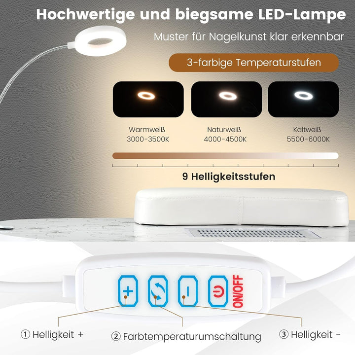 COSTWAY Maniküretisch klappbar, Nageltisch mit elektrischem Staubsammler, LED-Lampe, Handgelenkaufla