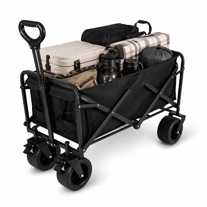 Klappbarer Bollerwagen XL - Transportwagen - Extra Breite PVC-Geländeräder - 180 kg Tragkraft - Vers