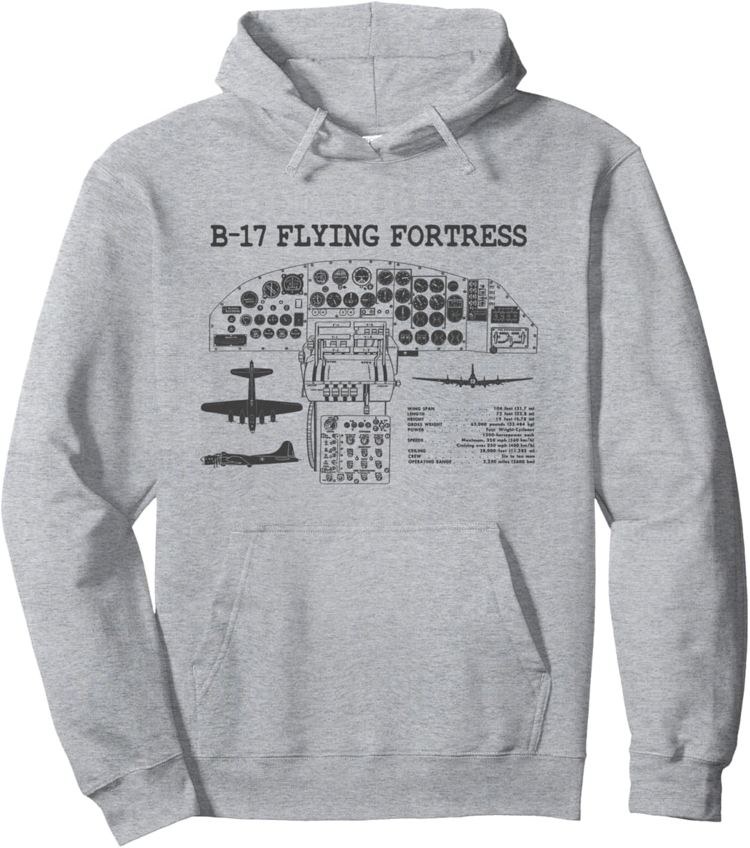 Vintage WWII Warplane Cockpit Gauges B-17 Flying Fortress Pullover Hoodie