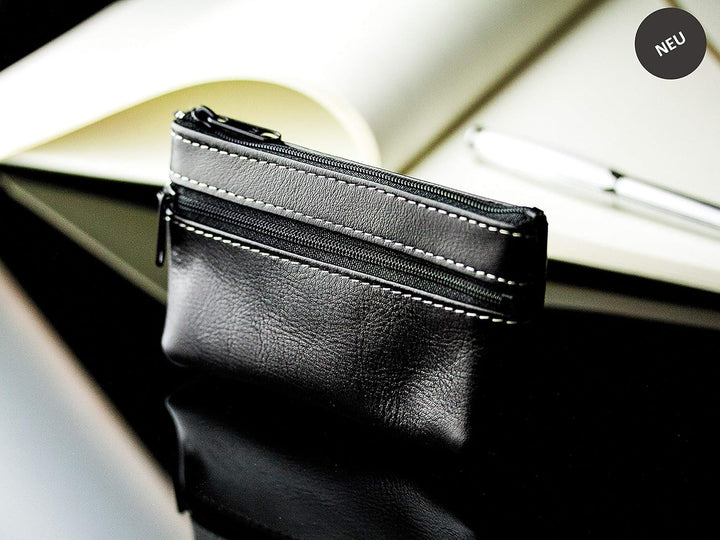 DELMON VARONE - Personalisierbares Schlüsseletui aus Premium Vintage Leder Anilin schwarz, Schlüssel
