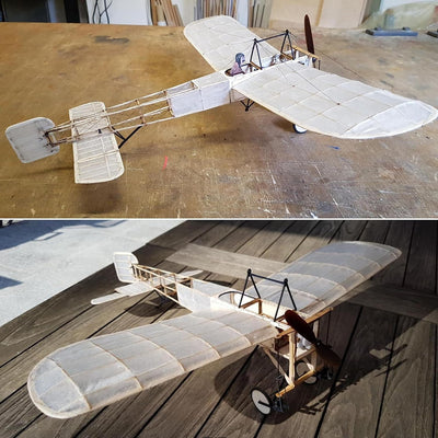 Blériot XI Slow Flyer KIT, 420 mm Spannweite, Massstab 1/20, Modellflugzeug zum selber Bauen, Balsa