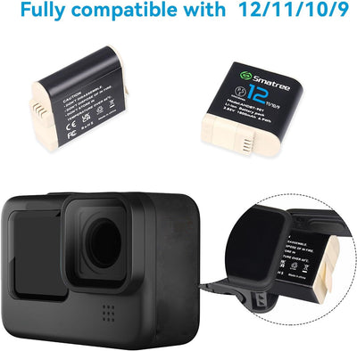 Smatree Akku 2-Pack1800mAh Kompatibel für GoPro Hero 12, GoPro Hero 11, GoPro Hero 10 und GoPro Hero