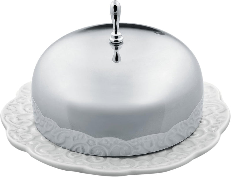 Alessi MW16 Dressed Butterdose rund aus Porzellan, Weiss, 16 x 13.5 x 32 cm