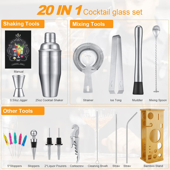 Cocktail Shaker Set vatertagsgeschenk - 750 ML Edelstahl Bonus CocktailShaker Cocktail Set Book, Coc