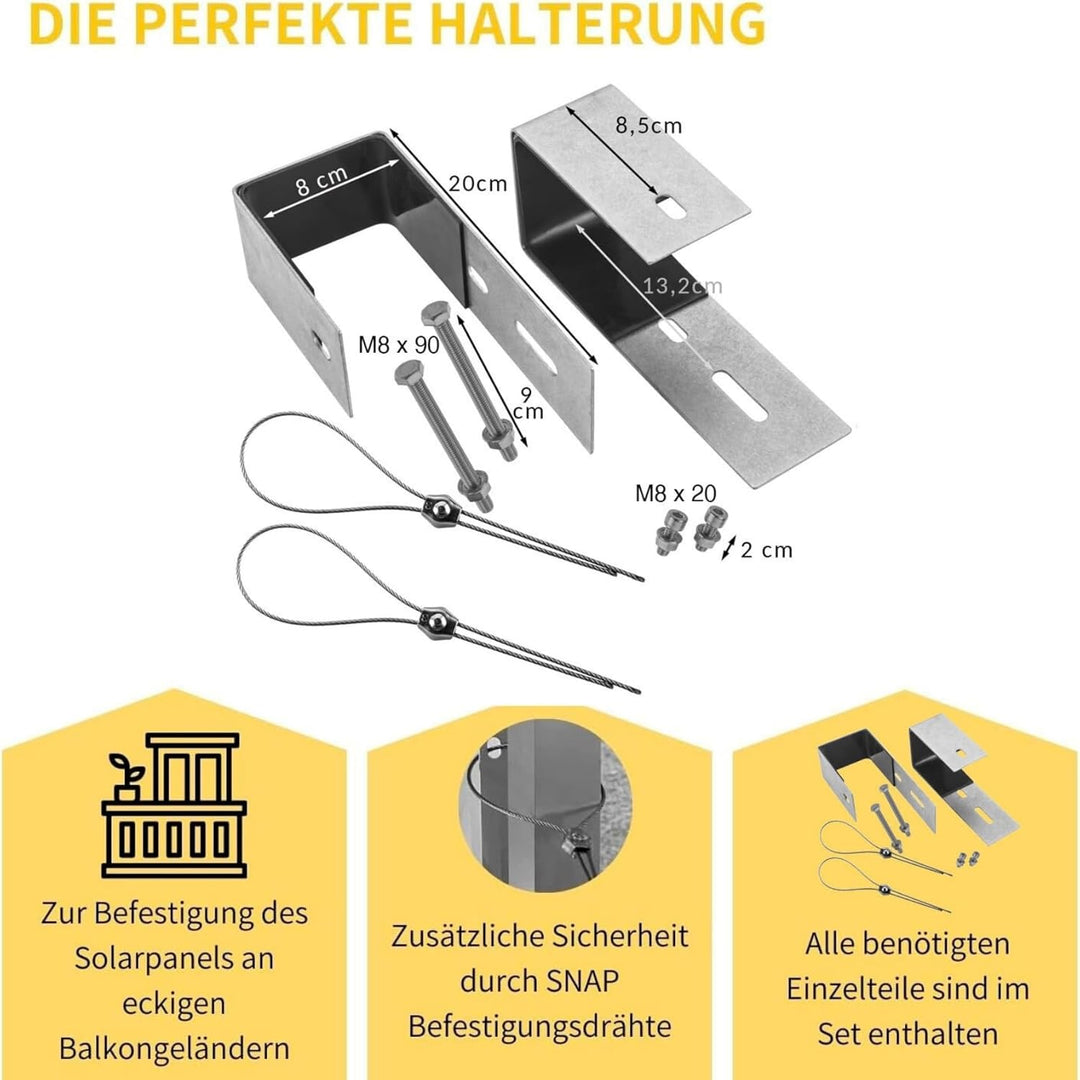 Avoltik Balkonkraftwerk Halterung eckige Haken 2 Stück I robuste Balkonkraftwerk Befestigung aus ros