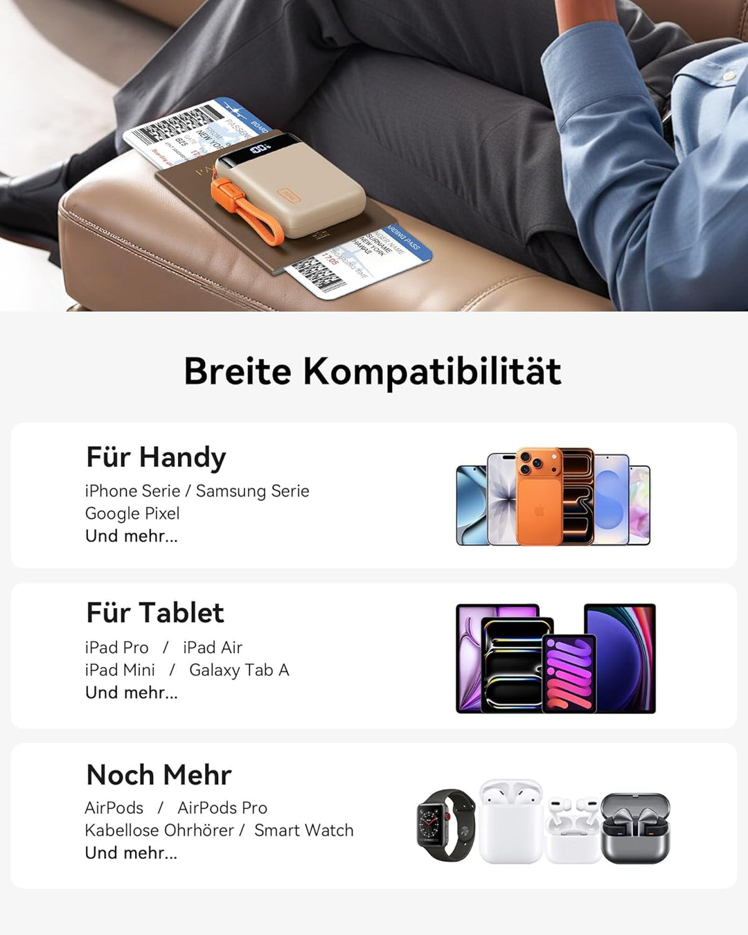 INIU Power Bank, Ultra Klein 20000mAh 22.5W Schnellladefunktion Power Bank, USB-C In&Out Externe Han