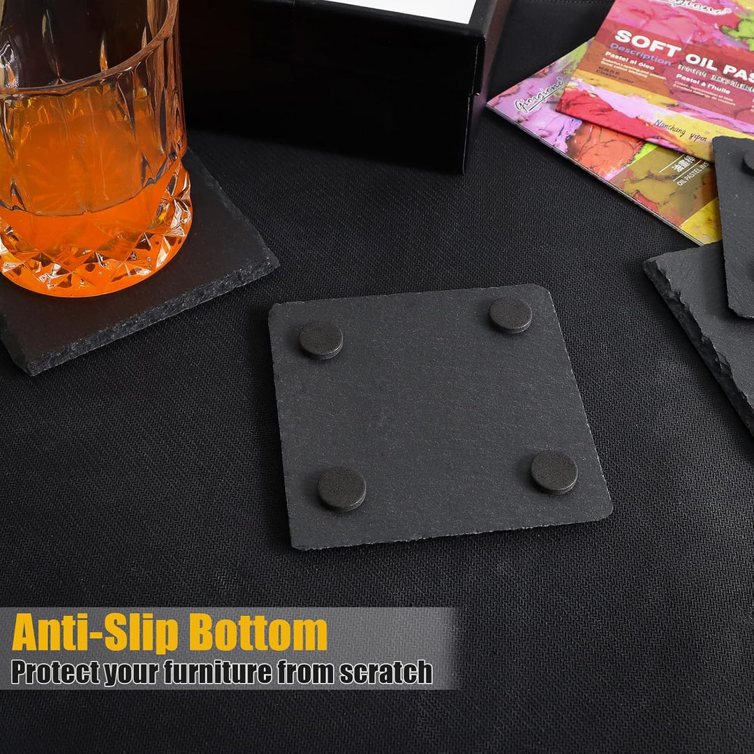 VIBRATITE Untersetzer aus Schiefer, 10,2 cm, Schwarzer Schieferstein, Untersetzer mit Kratzfester Un