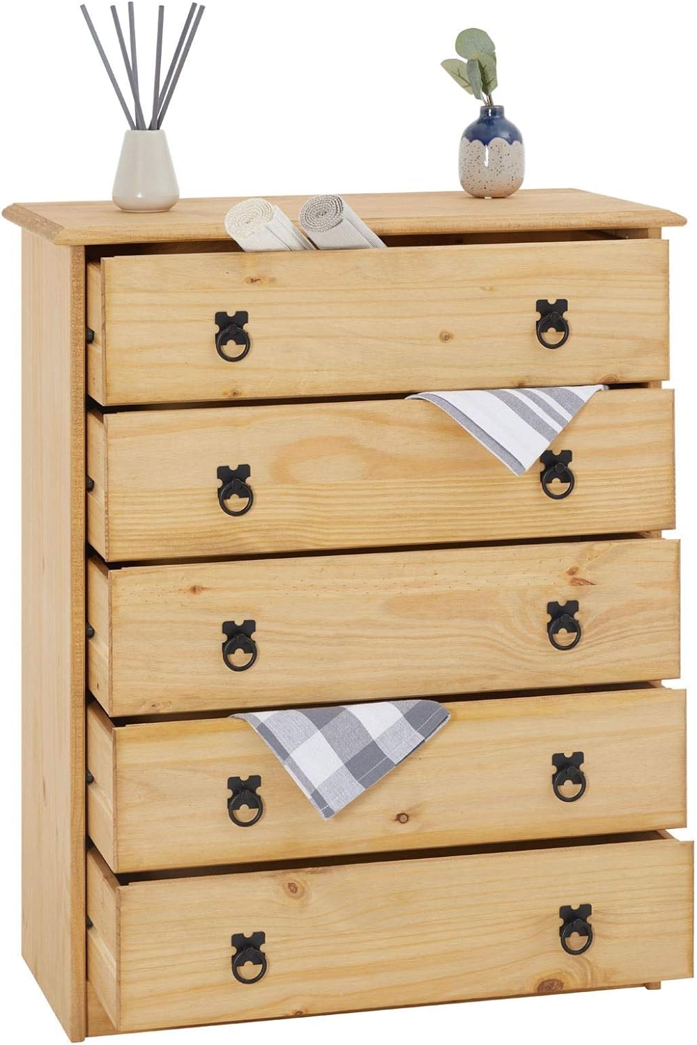 CARO-Möbel Kommode Barrio mit 5 Schubladen I Sideboard aus massiver Kiefer I gebeizter und gewachste
