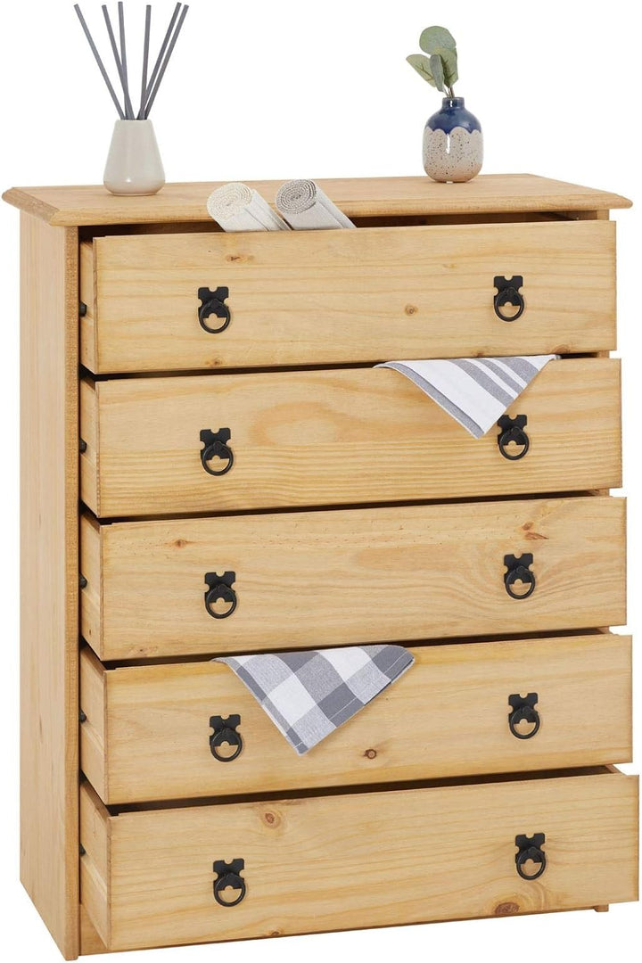 CARO-Möbel Kommode Barrio mit 5 Schubladen I Sideboard aus massiver Kiefer I gebeizter und gewachste