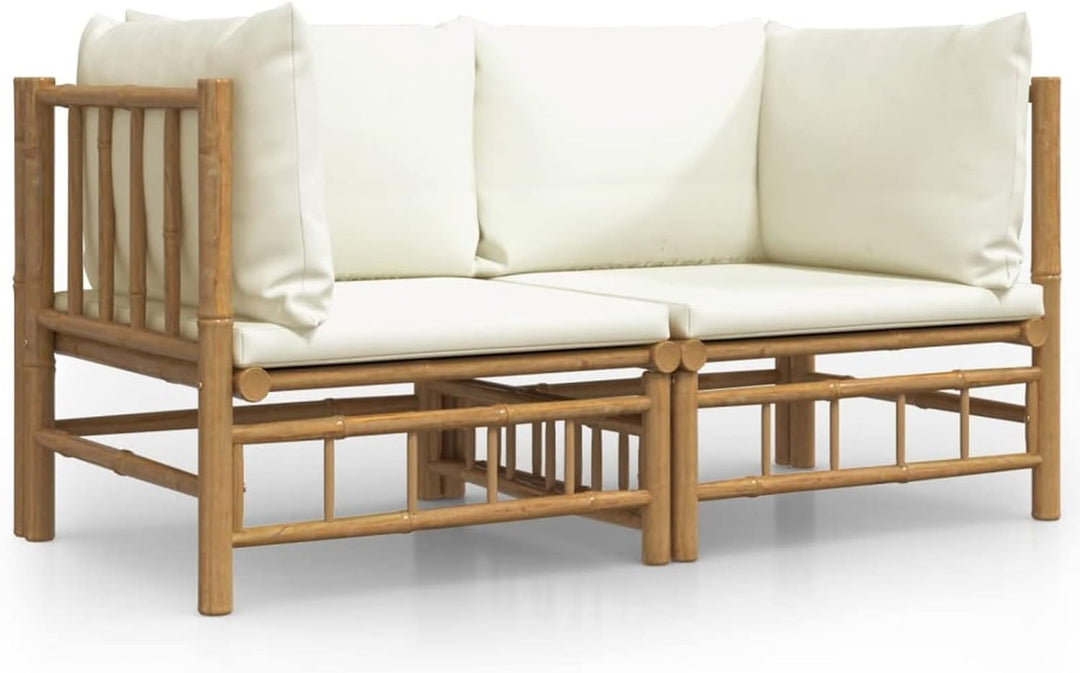 Tidyard 2 STK. Ecksofa Gartensofa Lounge Einzelsofa mit Kissen Gartenmöbel Bambus 2x Eckteil Creme,