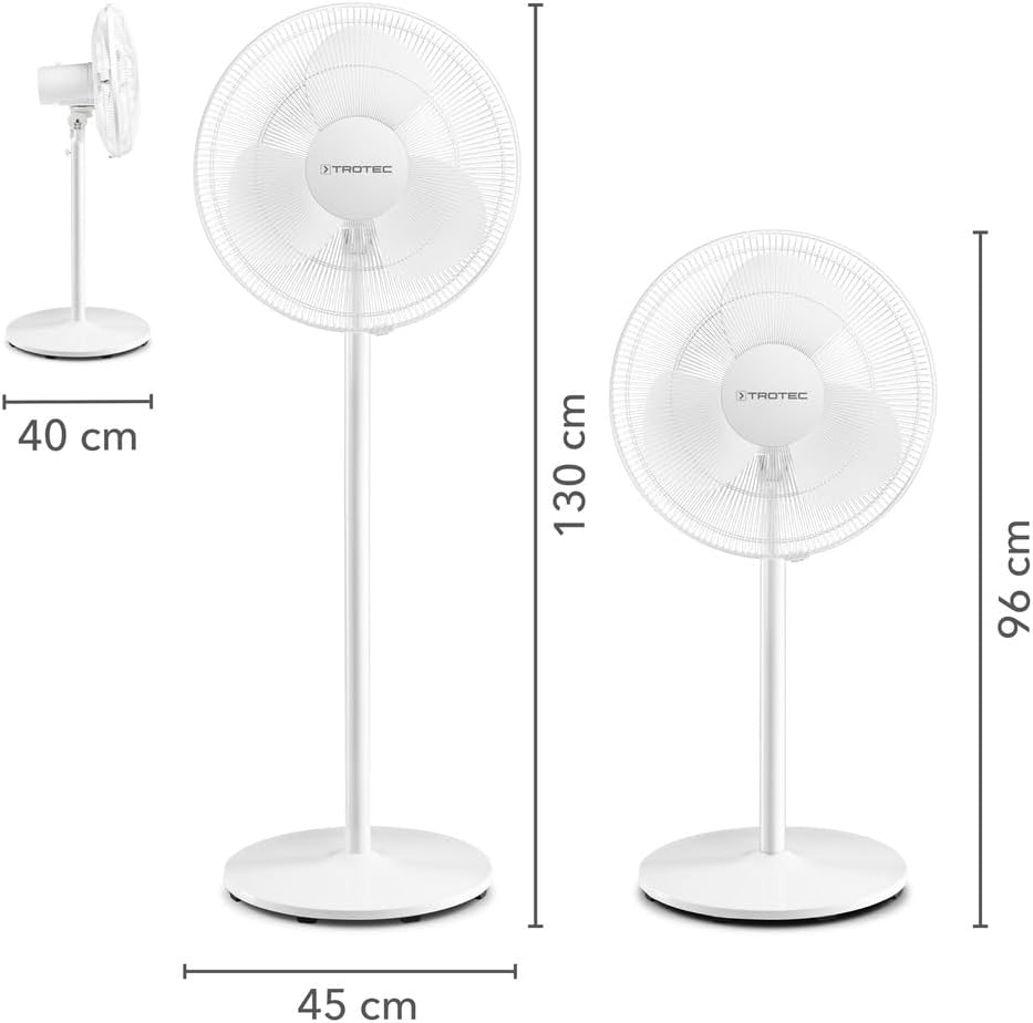 TROTEC Standventilator TVE 23 S – 50 Watt, oszillierend 80°, 3 Stufen, Ø 40 cm, höhenverstellbar, st