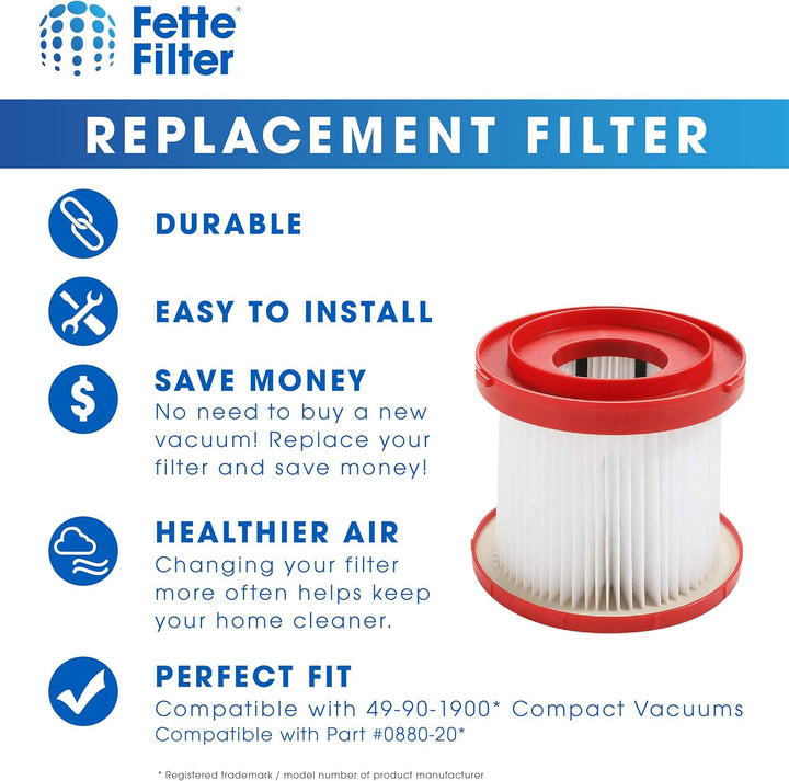 Fette Filter - HEPA Nass- und Trockensauger Filter kompatibel mit Milwaukee 49-90-1900 (4 Stück) Pac