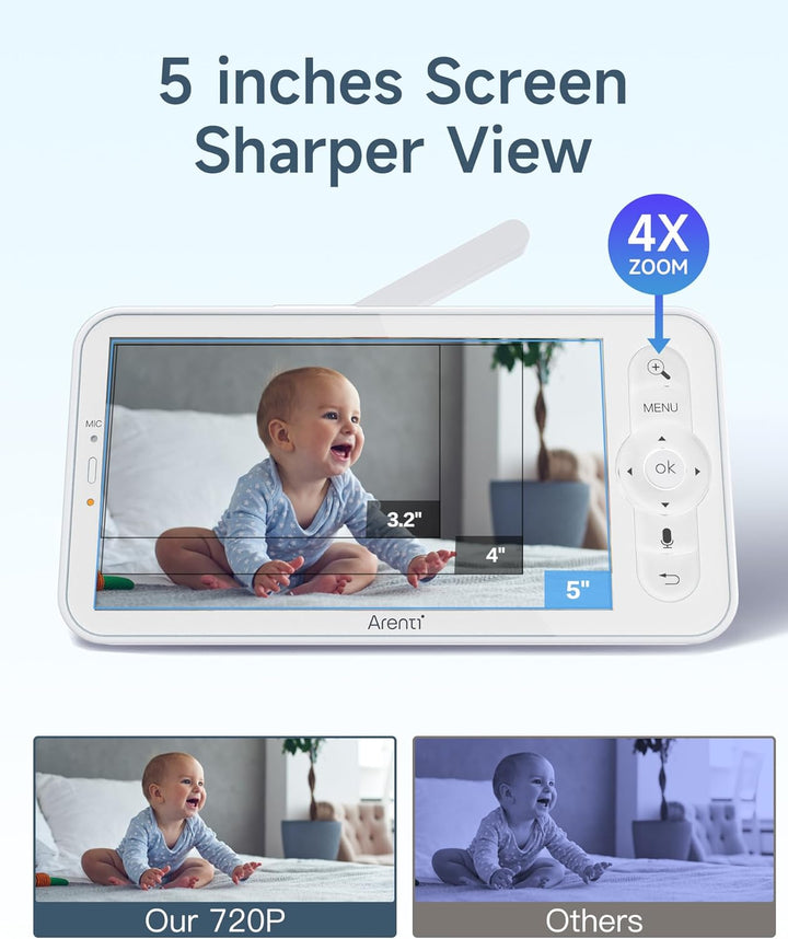 ARENTI Babyphone mit Kamera und App mit 5" Display, 1080P PTZ Video Babyfon mit Kamera, One-Touch-Ru