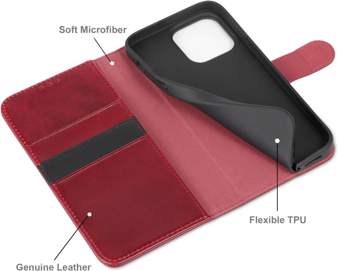 LENSUN Echtleder Hülle für iPhone 14 Pro Max, Handyhülle Echtes Leder [Magnetverschluss][RFID Schutz