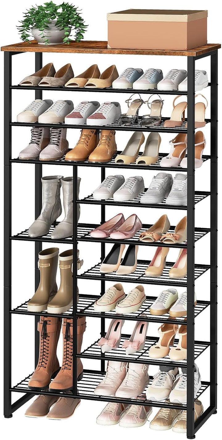 HOOBRO Schuhregal mit 10 Ebenen, Schuhablage für 27-30 Paare, industrielles Schuhregal mit unterschi