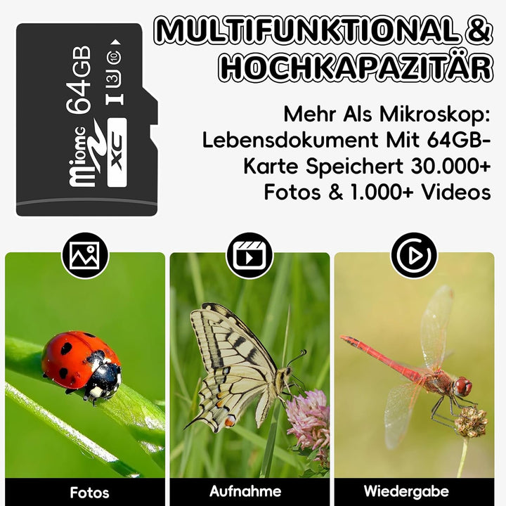 Mikroskop für Kinder, Digitales Mikroskop mit 4 Zoll LCD-Display und 1600X Grosse Vergrösserung, Mic