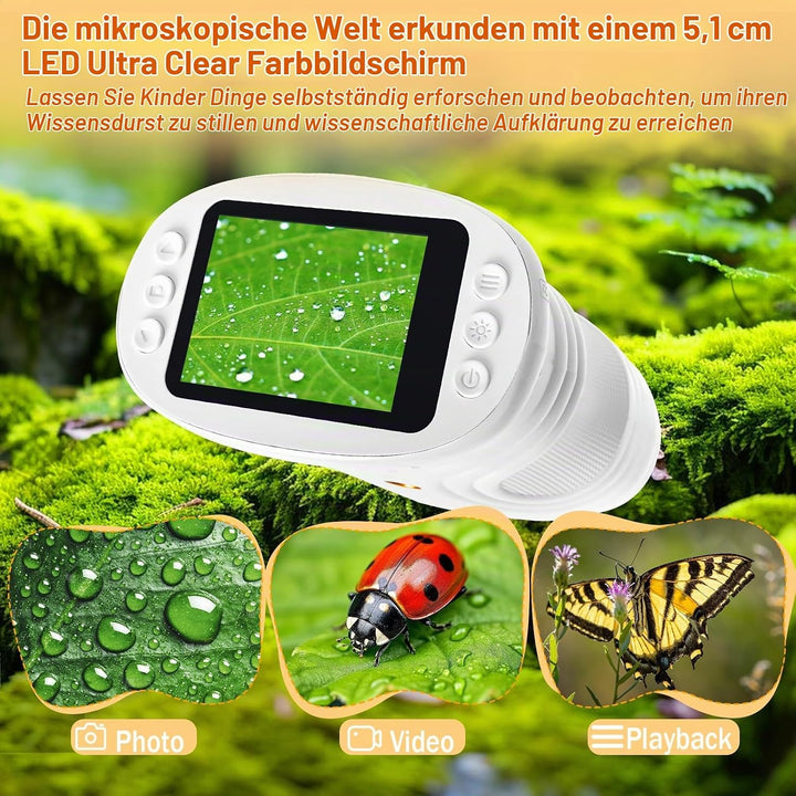 LURICO Digitales Mikroskop für Kinder | Tragbares Taschenmikroskop mit 1000x Vergrösserung &amp; 2-Zoll