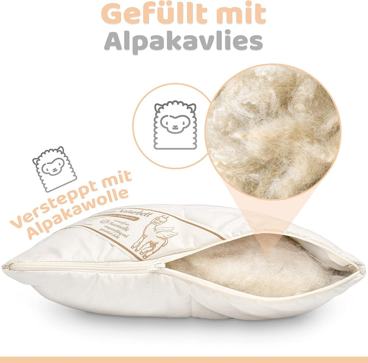 Engelshof Alpaka Kopfkissen 80x80cm mit Alpakavlies gefüllt - Alpakakissen versteppt mit 100% feinst