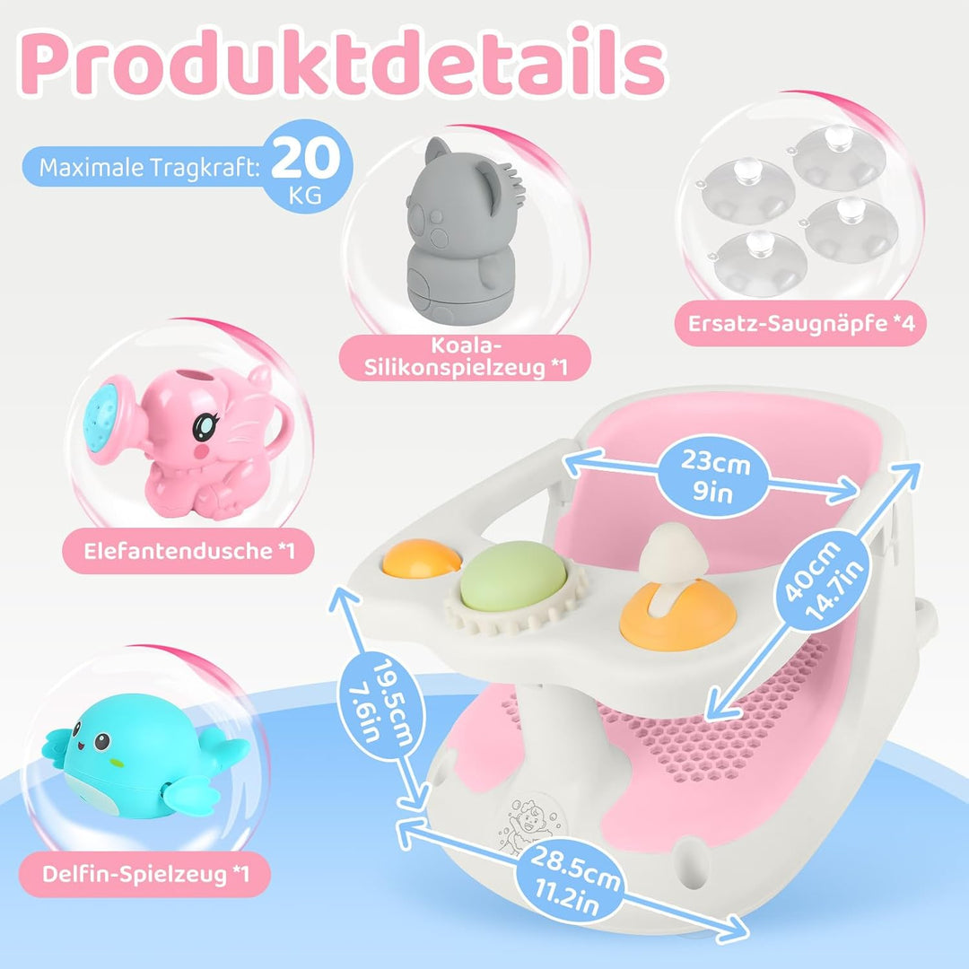 Baby Badesitz ab 6 Monate, Badewannensitz mit 4-starken Saugnäpfen, Rutschfester Badesitz Baby mit S
