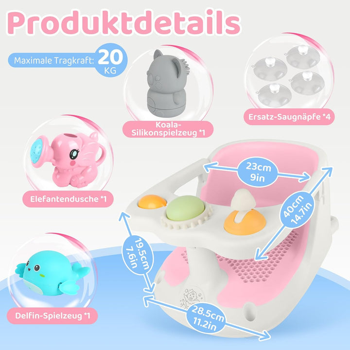 Baby Badesitz ab 6 Monate, Badewannensitz mit 4-starken Saugnäpfen, Rutschfester Badesitz Baby mit S