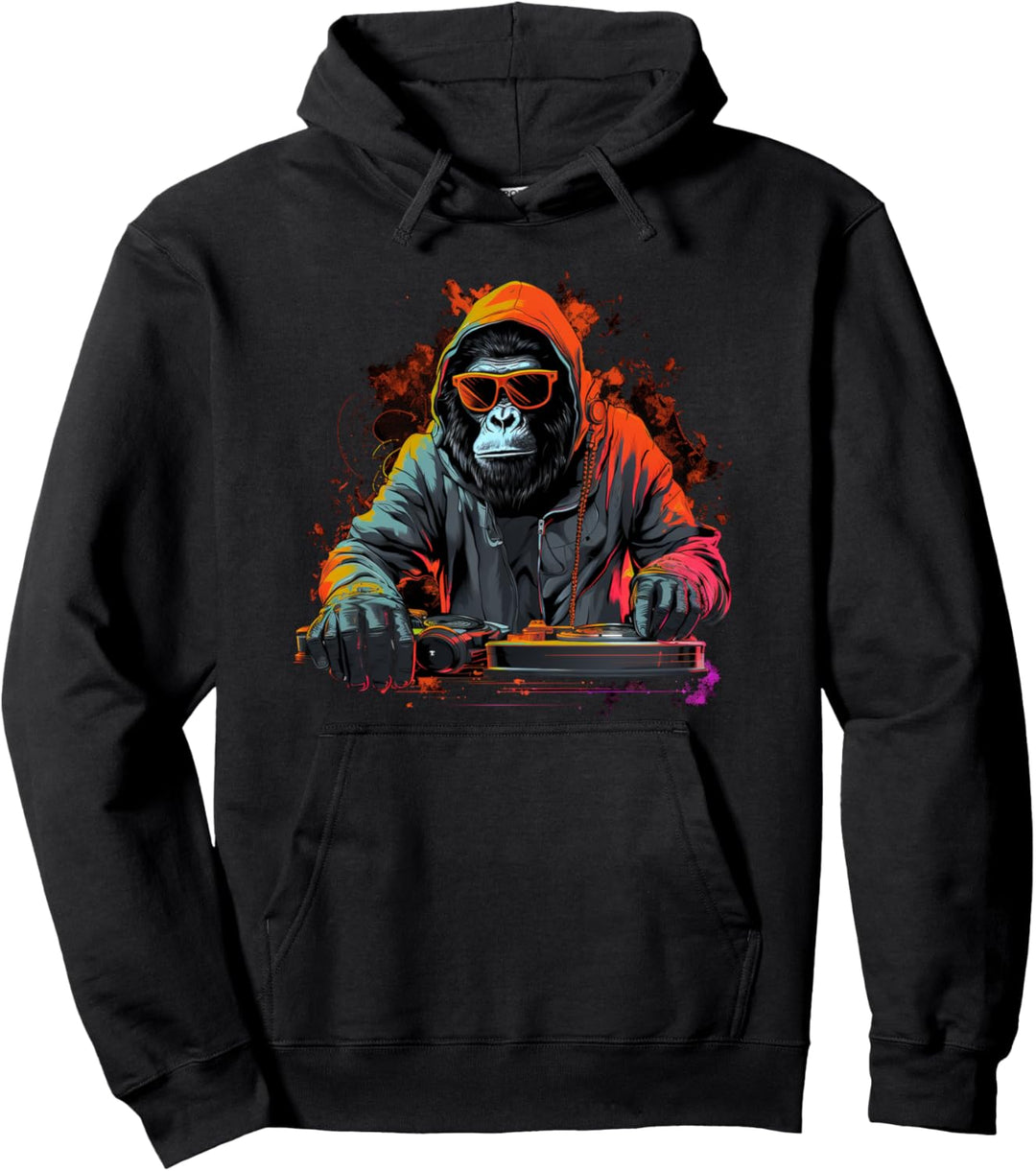 Lustiger Haus-Affe (DJ Monkey) Gorilla spielt DJ für Party Pullover Hoodie