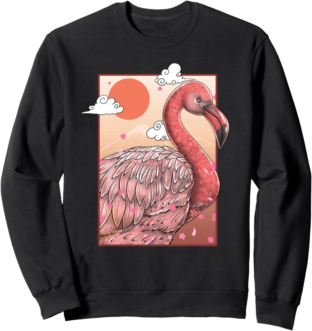 Pink Flamingo Bird Japanese Art Harajuku Retro Aesthetic Sweatshirt