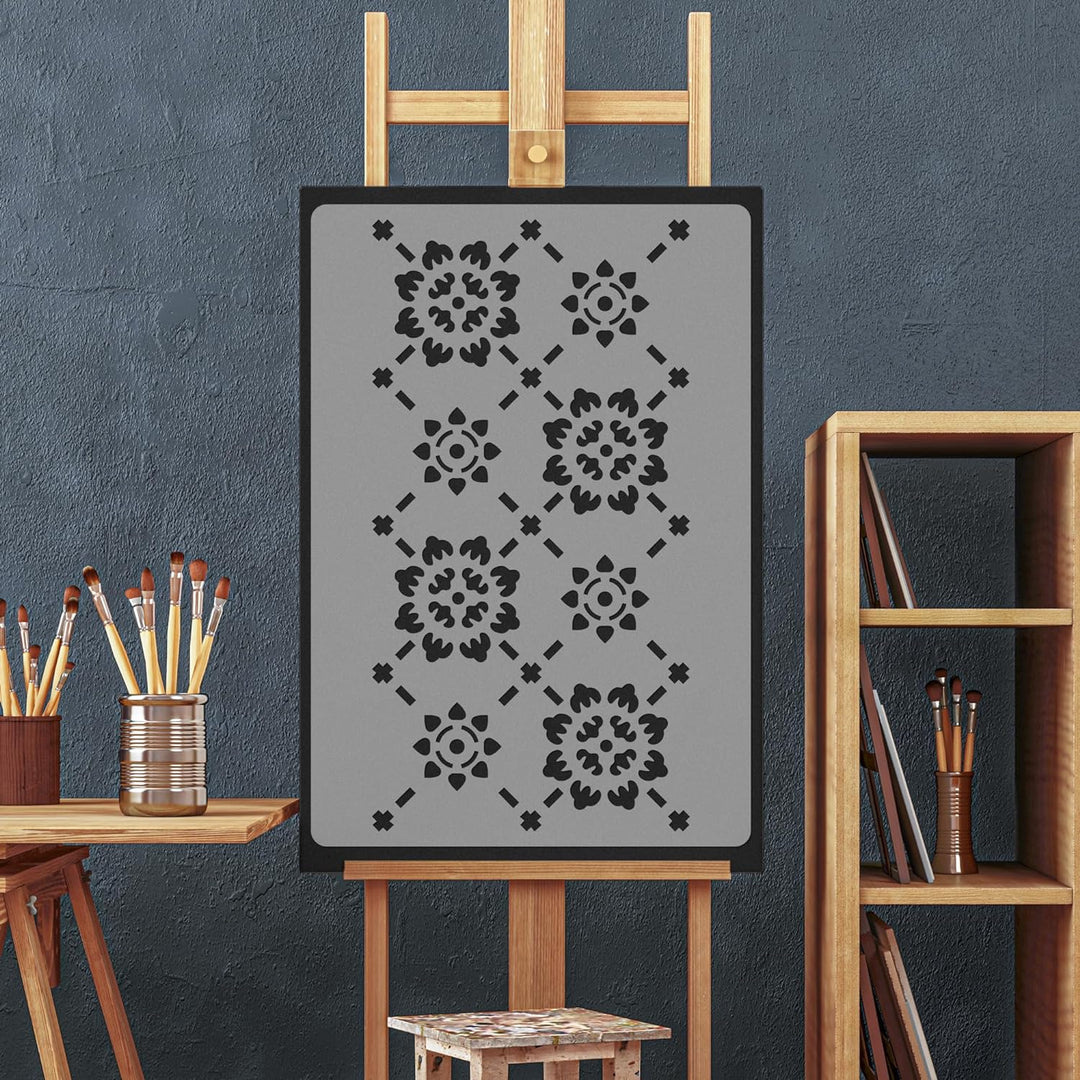 NAKLEO Wiederverwendbare Kunststoff-Schablonen - 59x95cm - Ornament Elegant Fliese - Grosse Wiederho