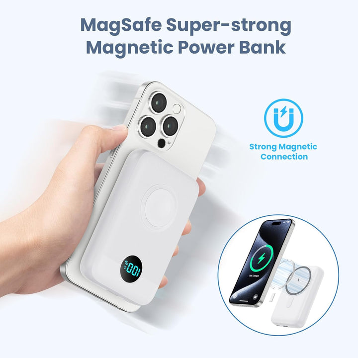 Magnetische Powerbank 10800mAh für Mag-Safe, 4-in-1 Wireless Power Bank mit i-Watch Ladegerät,QC4.0+