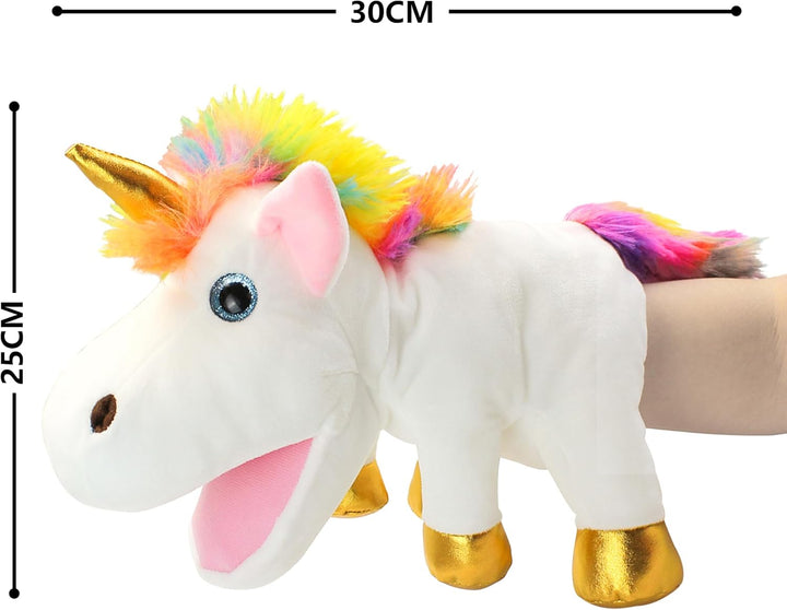 Einhorn-Handpuppen für Kinder, Kleinkind mit beweglichen offenen Mündern, die Glück, Ewigkeit und Re