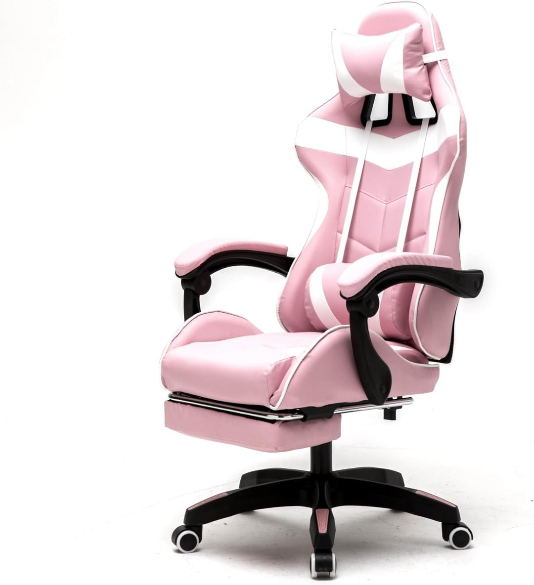 Gaming Stuhl mit Fussstütze Cyclone Teenager - Bürostuhl - Racing Gaming Stuhl - Rosa Weiss