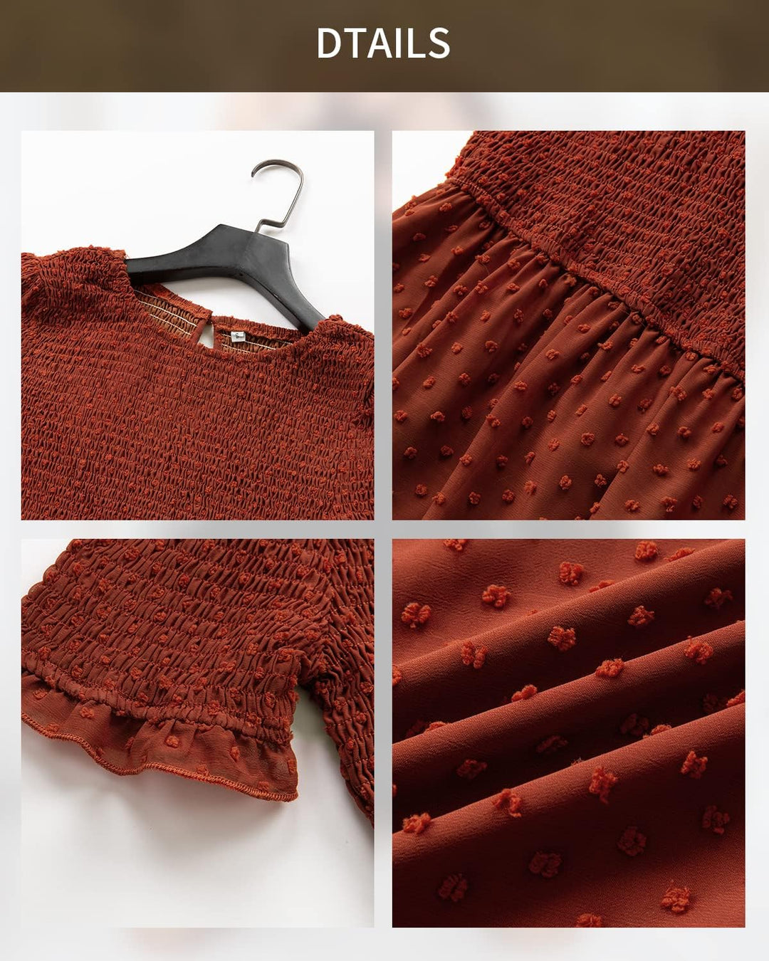 BebreezChic Damen Sommerkleid Rundhals Kurzarm Puffärmel Gerüschter Gerafftes Freizeitkleid mit Hohe