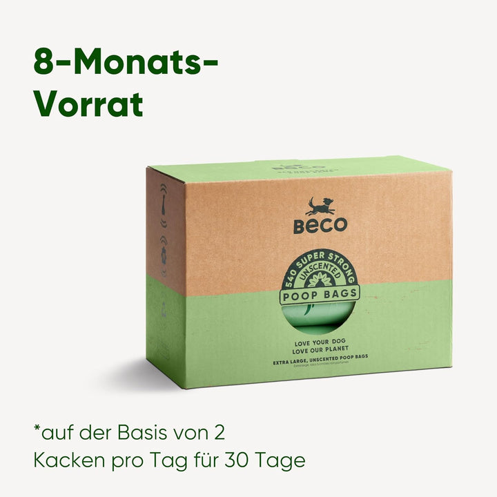 Beco Starke & grosse Kotbeutel – 540 Beutel (36 Rollen mit 15 Stück) – geruchlos – Spenderkompatible