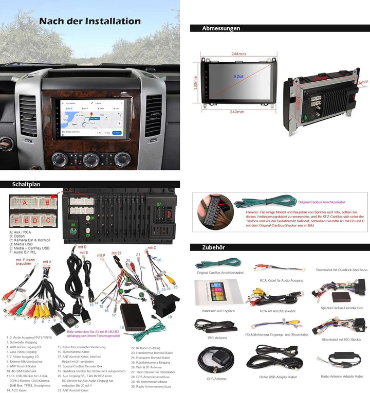 Erisin 9 Zoll 8-Kern Android 11 Autoradio mit Navi GPS für Mercedes Benz A/B Klasse W169 W245 Sprint